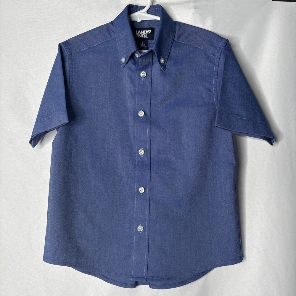 Lands' End Boys‎ 5 Blue Short Sleeve Cotton Blend Button Down Shirt